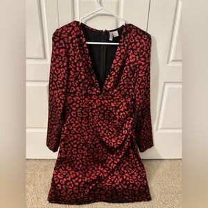 H&M Elegant Red and Black Leopard Print Dress
